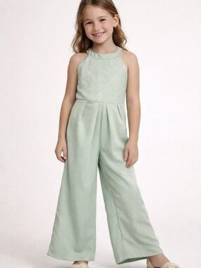 Girls Mint Green Lace Jumpsuit Wide Leg Formal Party Outfit NWT